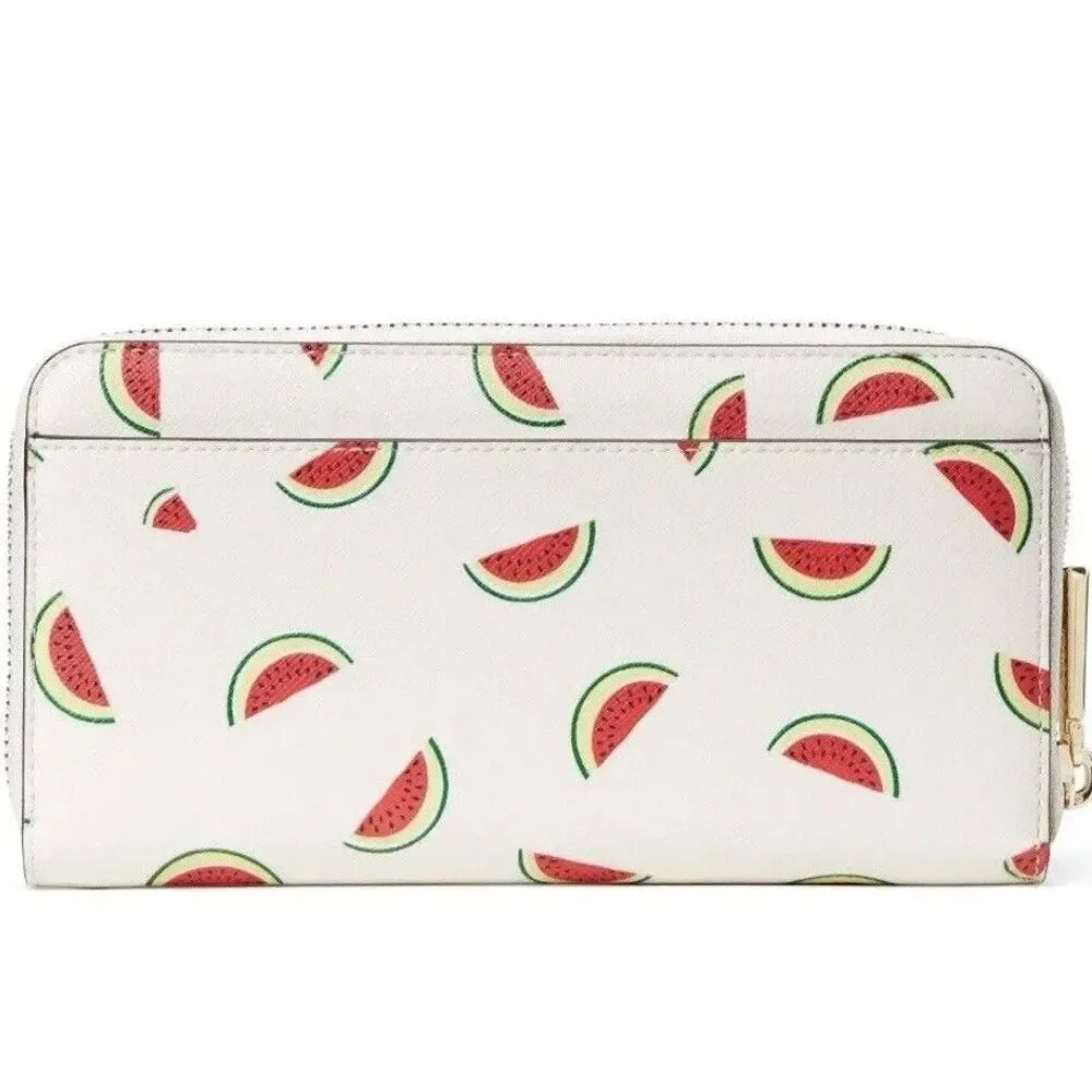 Kate Spade Staci Watermelon Party Large Continental Zip Around Wallet Cream NEW